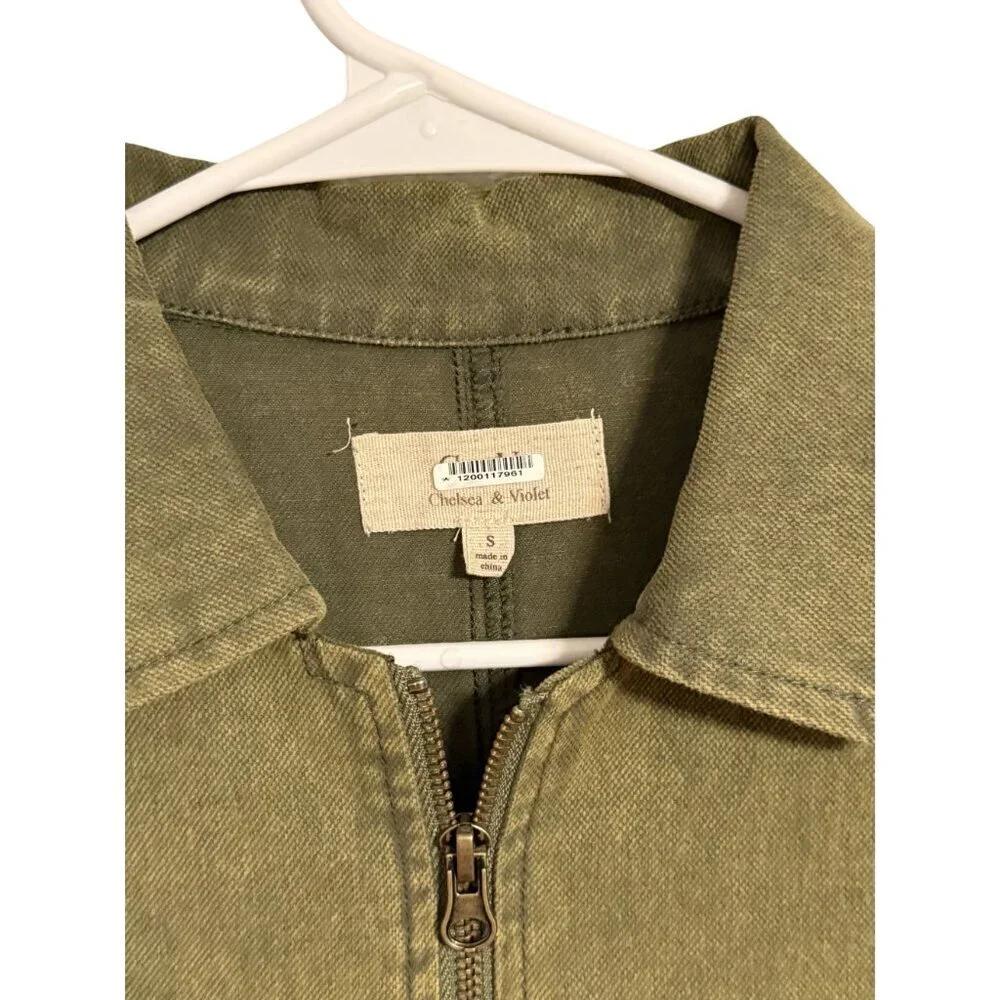 Chelsea & Violet Olive Green Utility Style Jumpsuit Zip Front Four Pockets Small